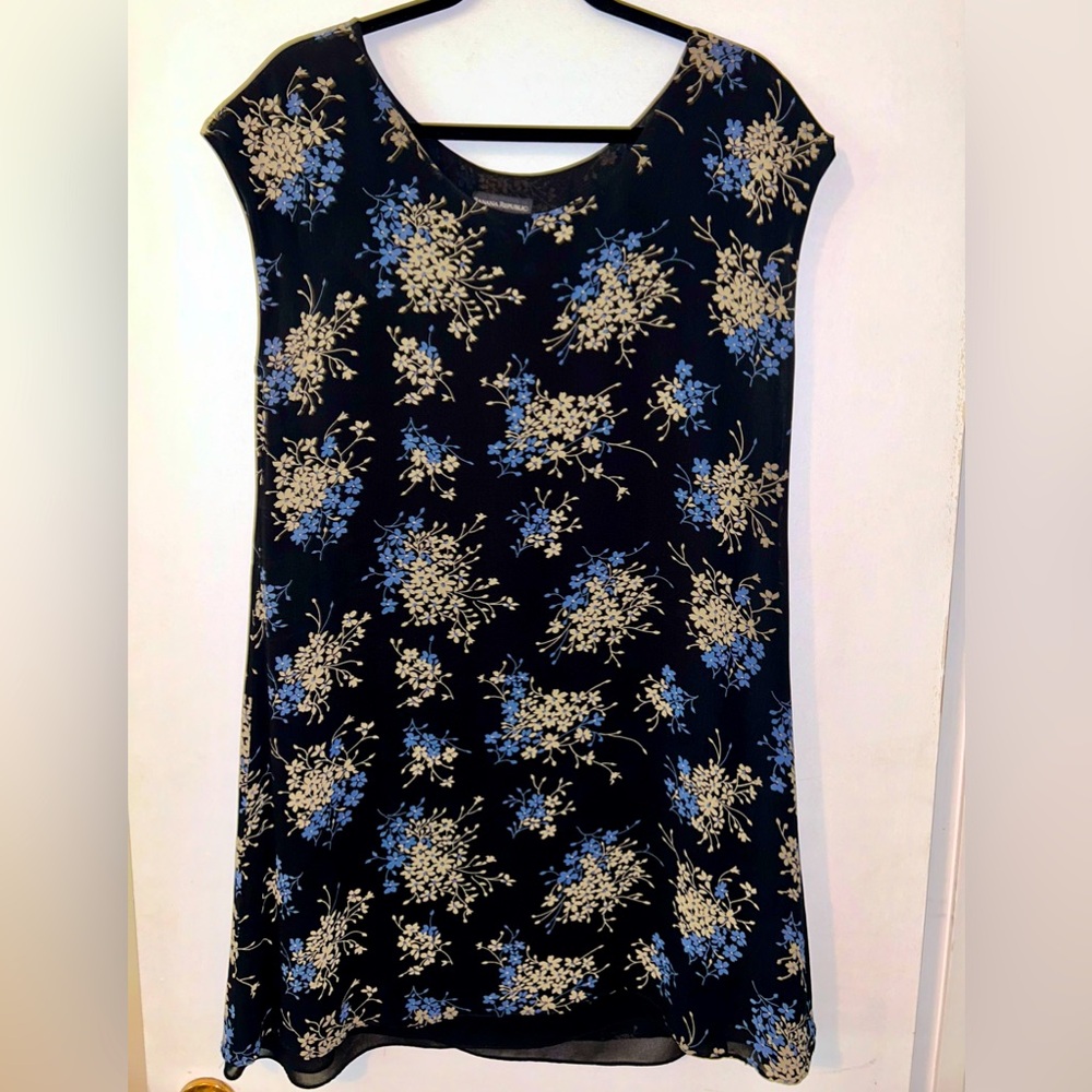 Banana Republic Floral Print on Black Shift Dress Size Large